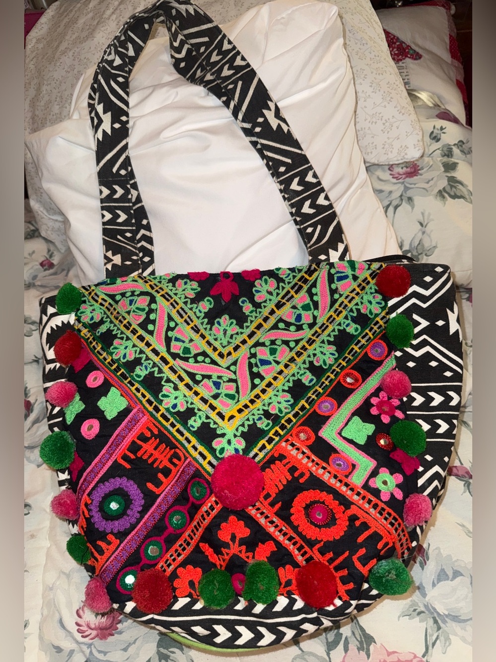 Boho Banjara Patchwork Bag, Vintage Embroidered Made in India Zipper closure